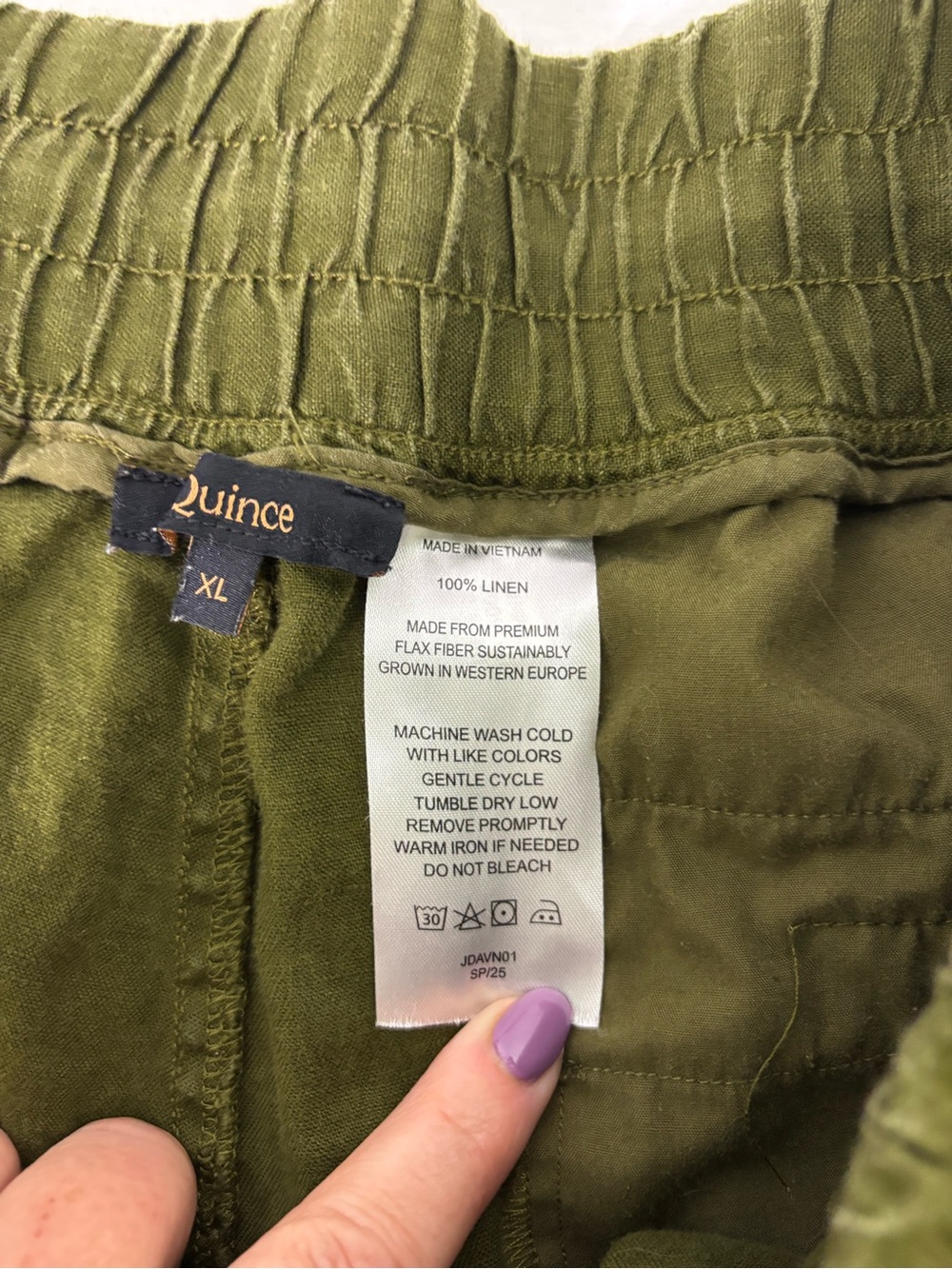 Quince 100% Linen Relaxed Wide Leg Pull On Drawstring Pants Olive Green XL - Picture 6 of 8